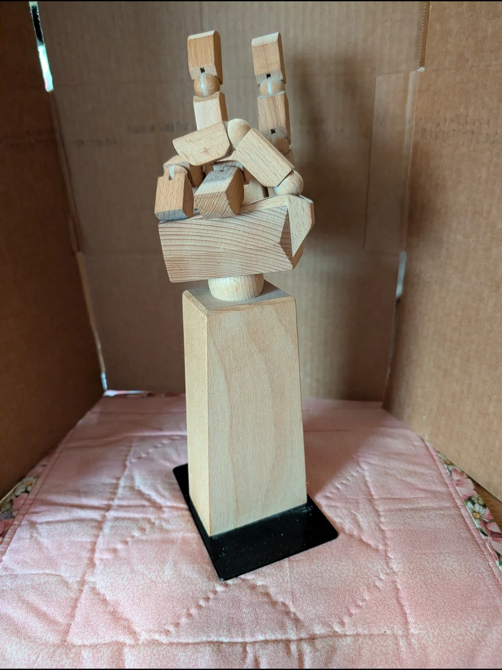 IKEA Natural Wood Articulated Hand Sculpture with Black Base